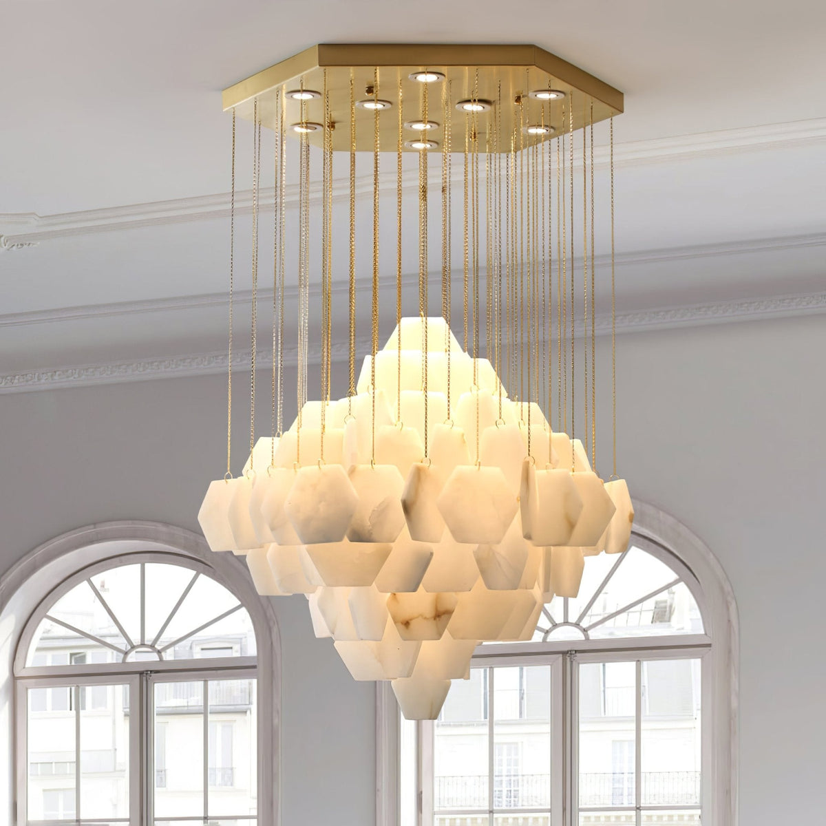 Elegant Hexa Alabaster Cascade Chandelier - Deco Ranches