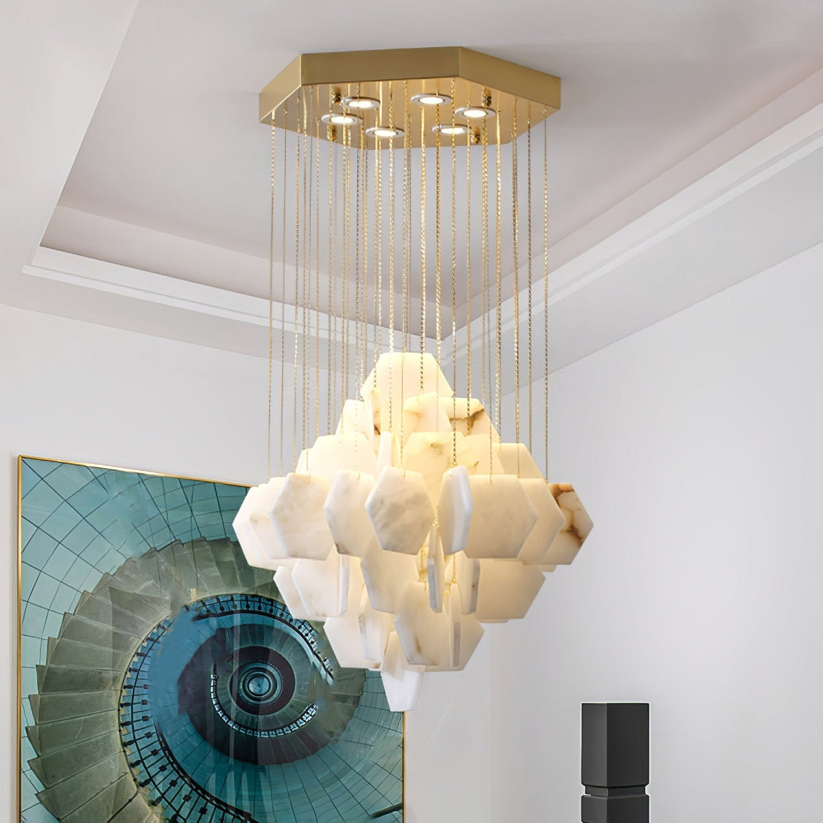 Elegant Hexa Alabaster Cascade Chandelier - Deco Ranches