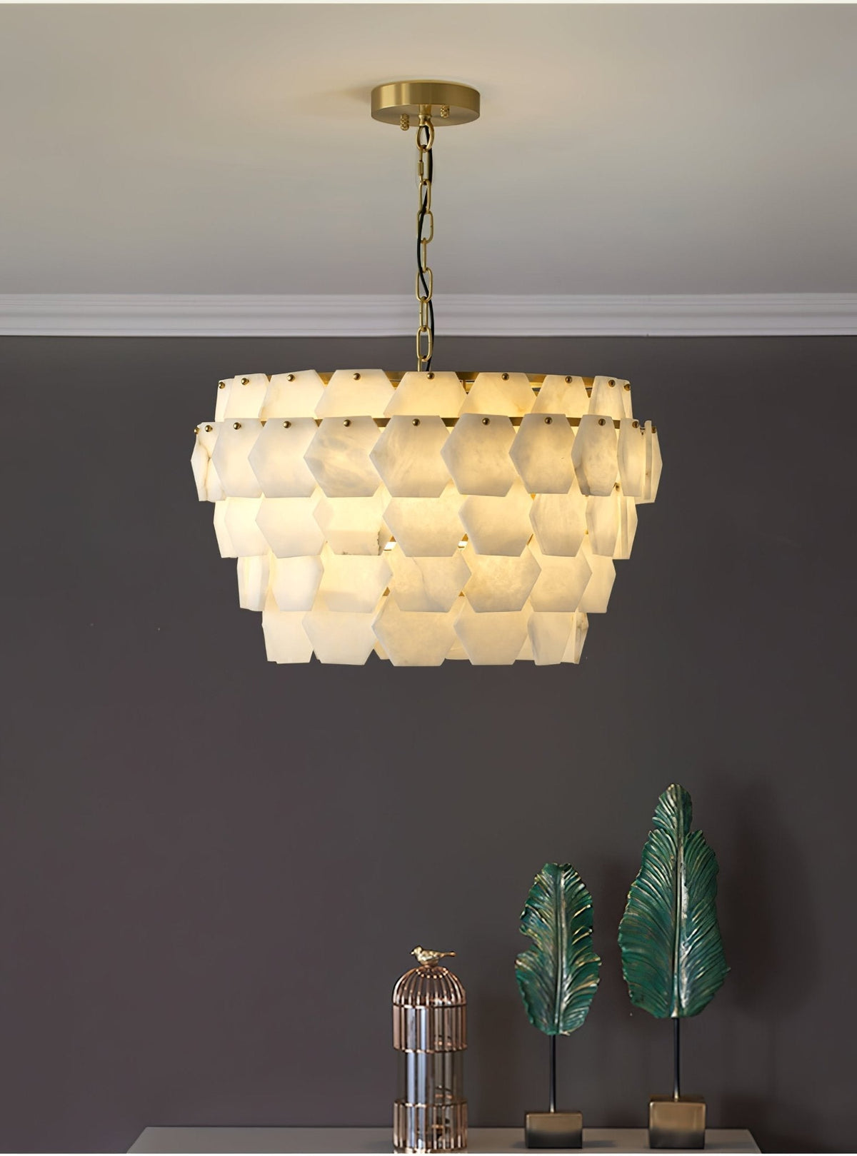Elegant Hexa Cloud Alabaster Pendant Light - Deco Ranches