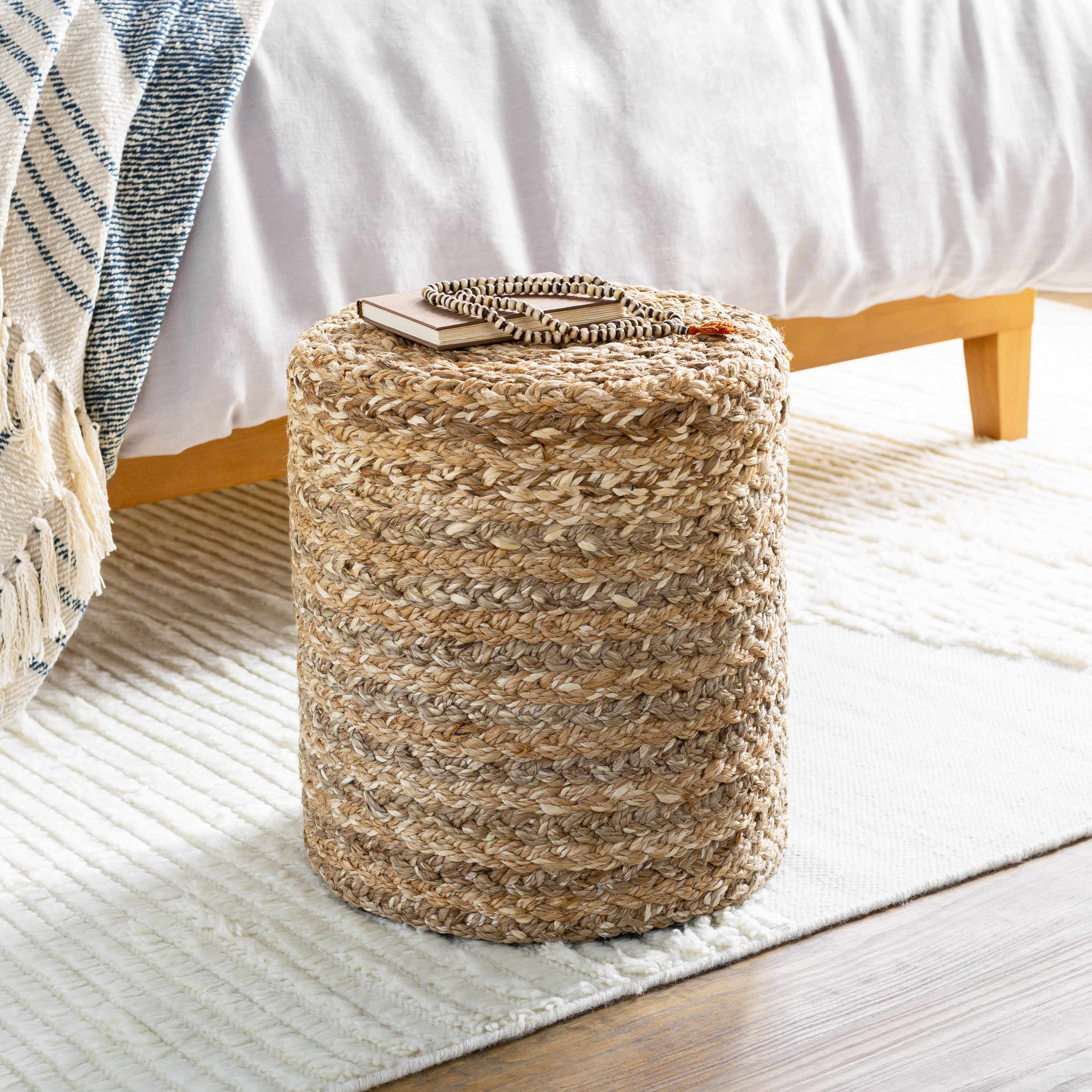 Ranskill Cotton Knitted Pouf Decorative Floor Seating Footrest for Living Room Bedroom Home Decor - Deco Ranches