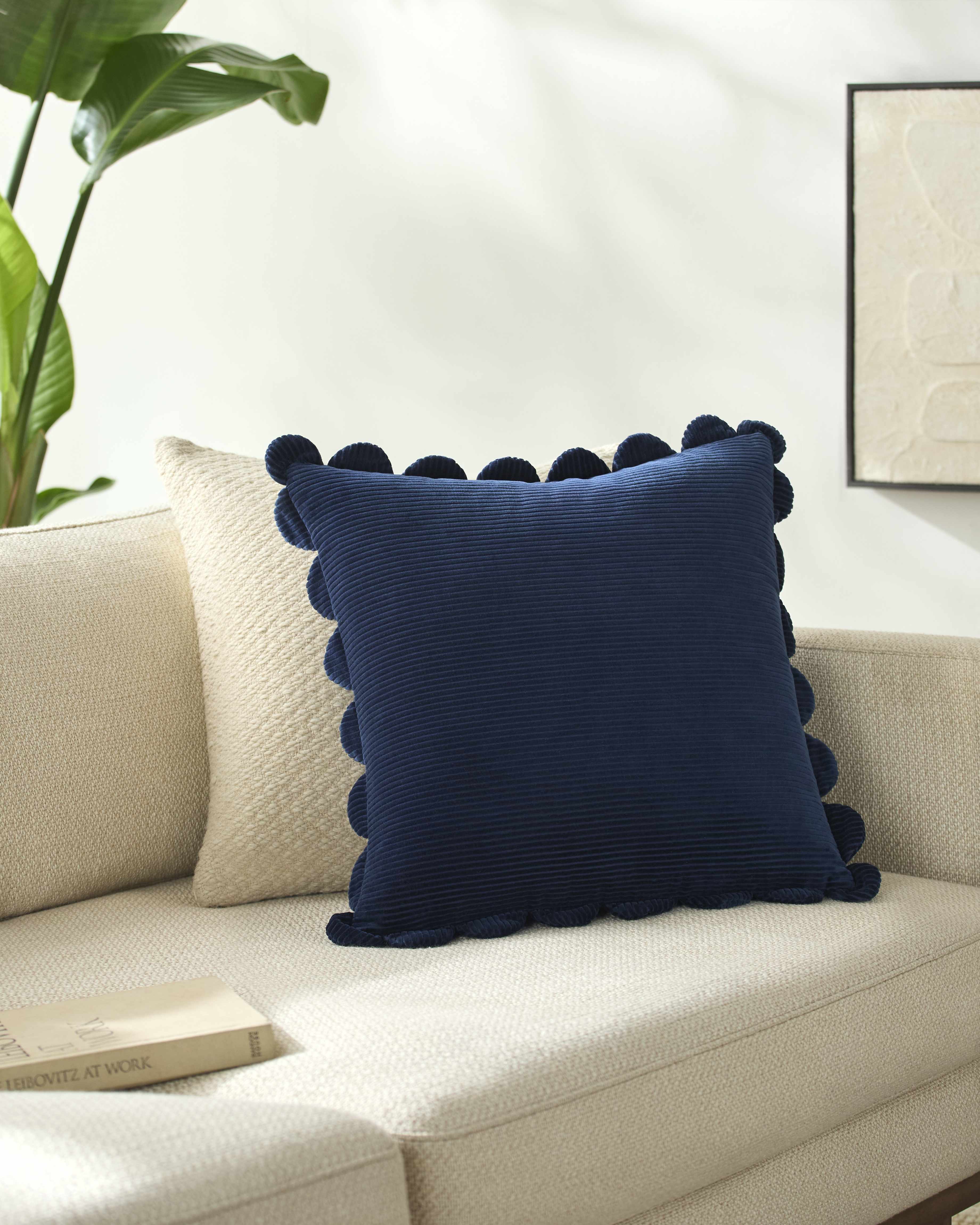 Sadai Blue Cotton Throw Pillow Decorative Cushion for Sofa Bed Living Room Home Decor - Deco Ranches