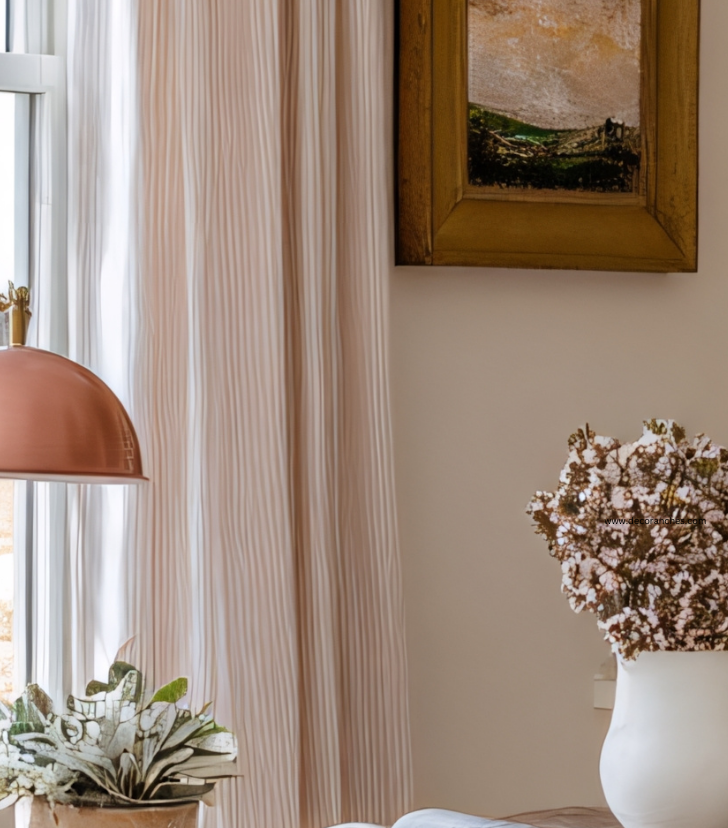 Decorative elements in a room with a lamp, plants, and a framed picture on the wall.