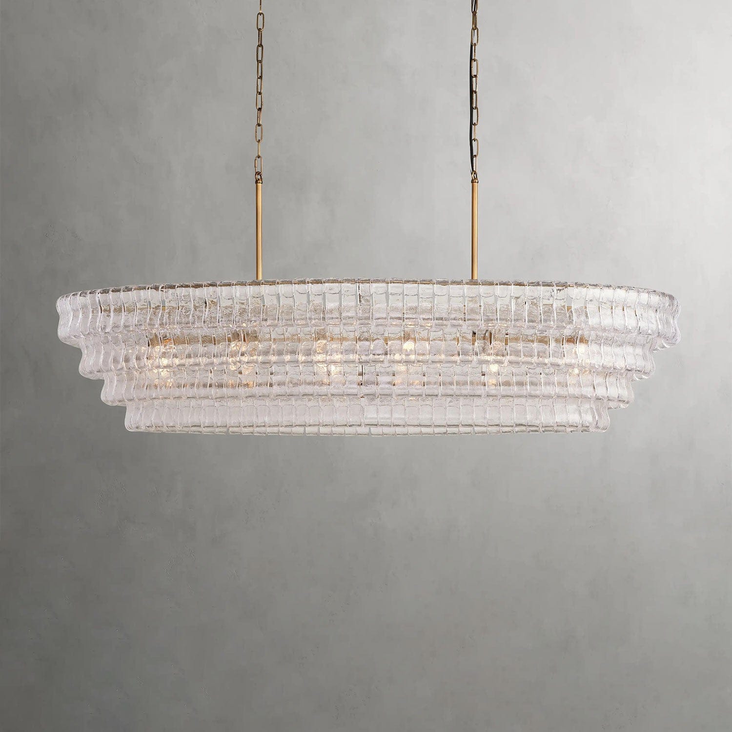 65" / Brass / Clear Ghiaccio Oval Chandelier 54", 65"