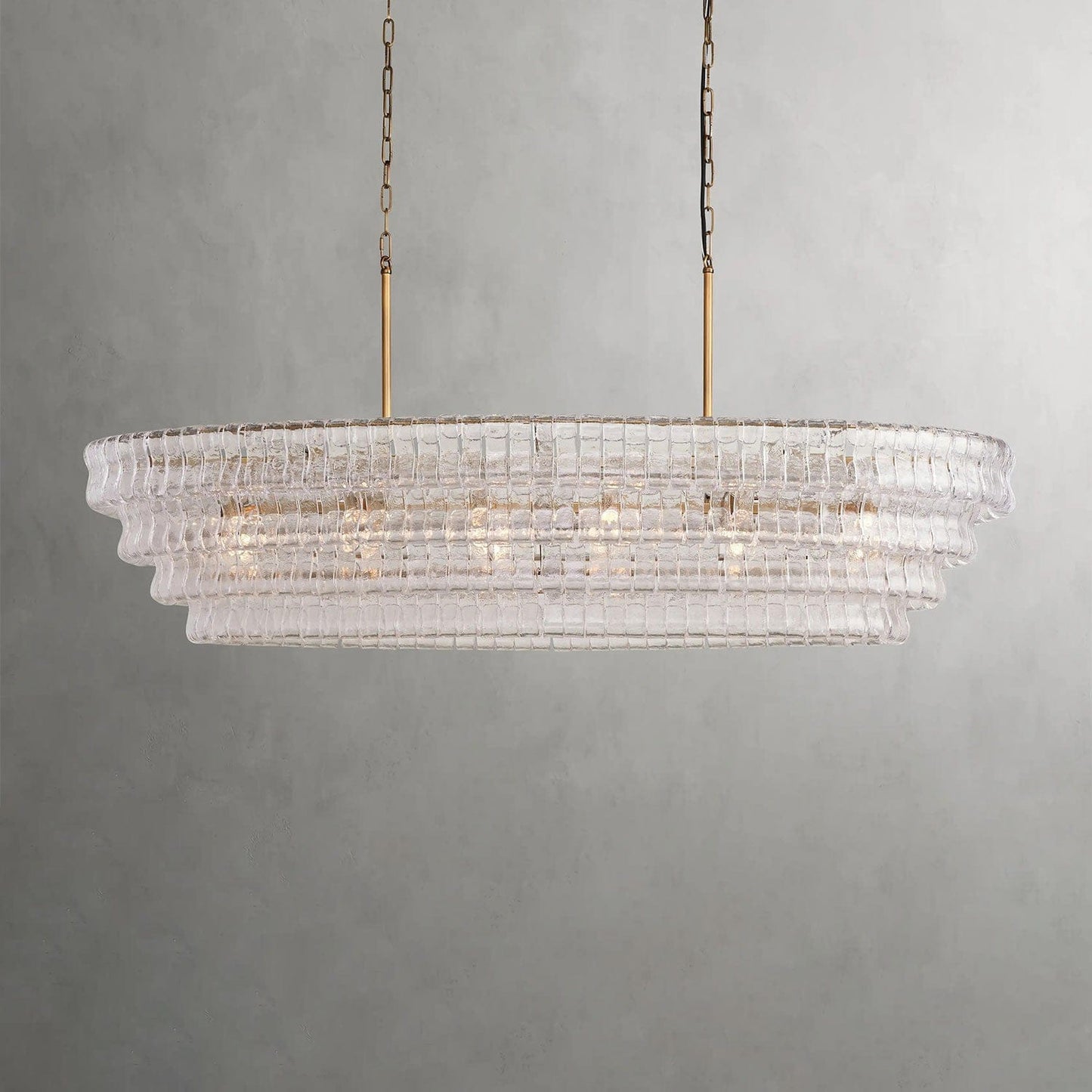 65" / Brass / Clear Ghiaccio Oval Chandelier 54", 65"