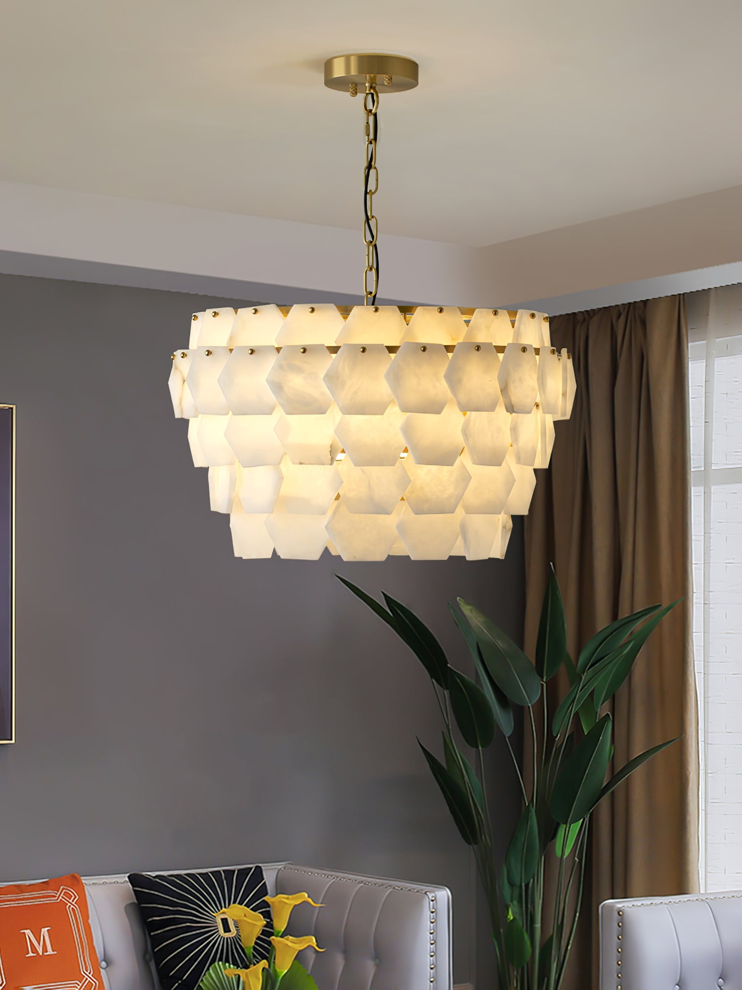 Elegant Hexa Cloud Alabaster Pendant Light - Deco Ranches