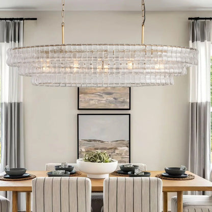 Transitional Ice Glass Oval Chandelier