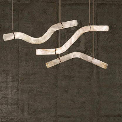 Liberty Curved Pendant Alabaster Chandelier, Pendant Light Over Dining Table - Style ABrassDeco Ranches