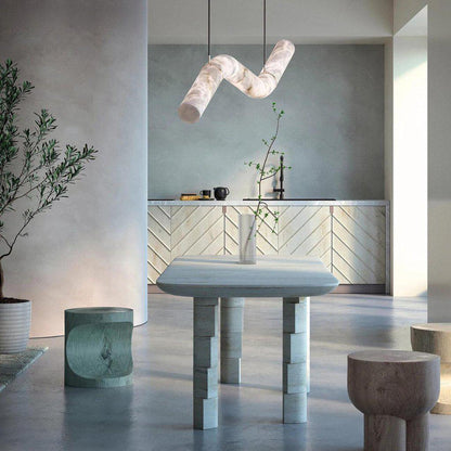 Liberty Curved Pendant Alabaster Chandelier, Pendant Light Over Dining Table - Style ABrassDeco Ranches