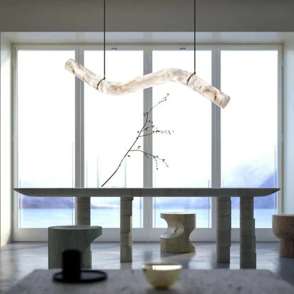 Liberty Curved Pendant Alabaster Chandelier, Pendant Light Over Dining Table - Style ABrassDeco Ranches