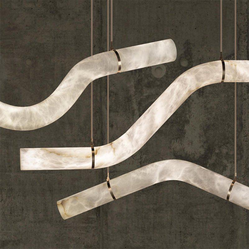 Liberty Curved Pendant Alabaster Chandelier, Pendant Light Over Dining Table - Style ABrassDeco Ranches