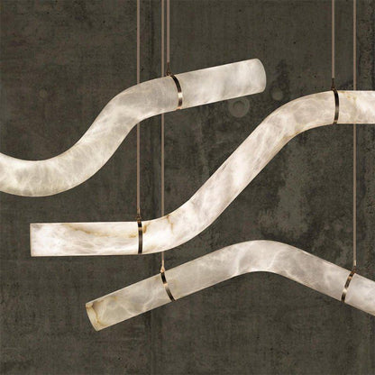 Liberty Curved Pendant Alabaster Chandelier, Pendant Light Over Dining Table - Style ABrassDeco Ranches