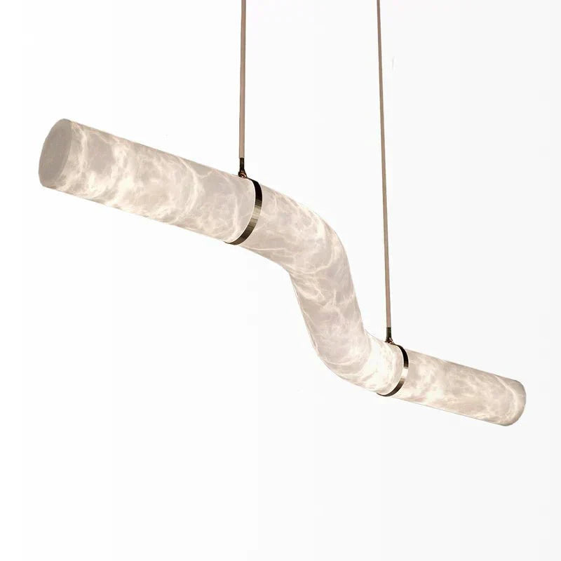 Liberty Curved Pendant Alabaster Chandelier, Pendant Light Over Dining Table - Style ABrassDeco Ranches