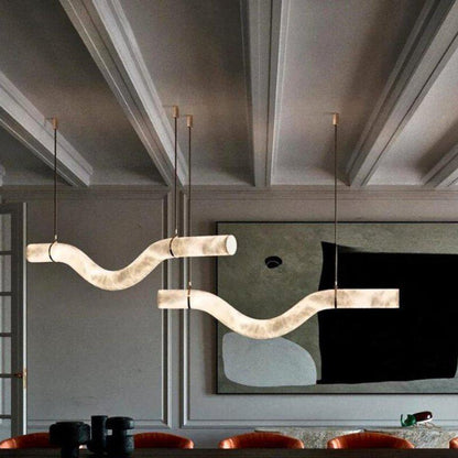 Liberty Curved Pendant Alabaster Chandelier, Pendant Light Over Dining Table - Style ABrassDeco Ranches