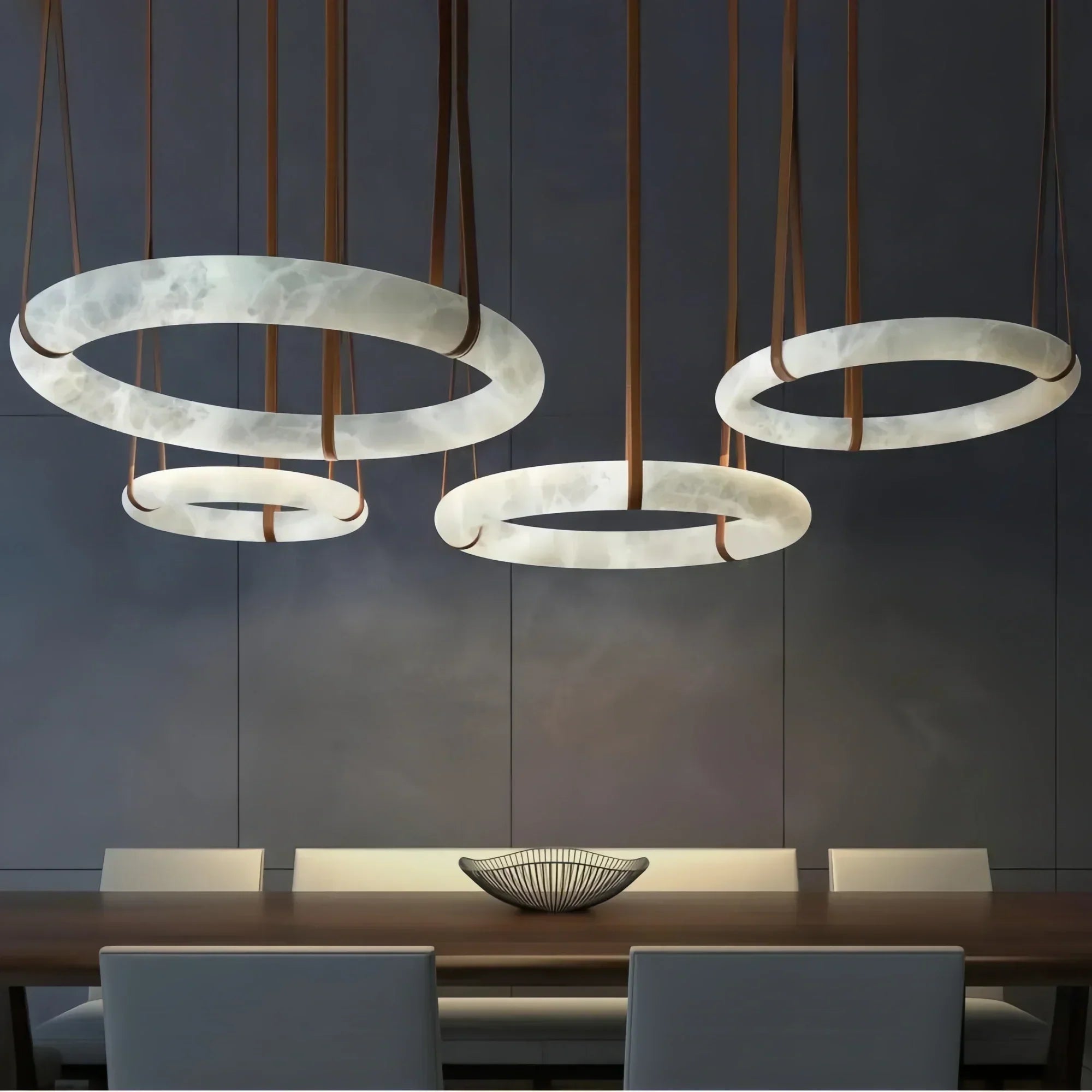 Oslo L1P Pendant Alabaster Chandelier, Halo Ring Chandelier With canopy Over Dining Table-Chandelier-39.4" D Single Ring-Deco Ranches