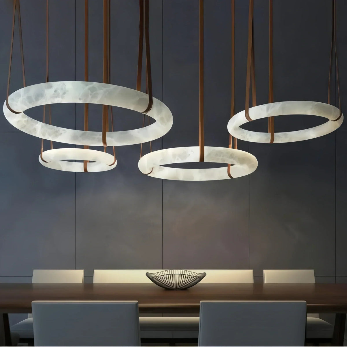 Oslo L1P Pendant Alabaster Chandelier, Halo Ring Chandelier With canopy Over Dining Table-Chandelier-39.4" D Single Ring-Deco Ranches
