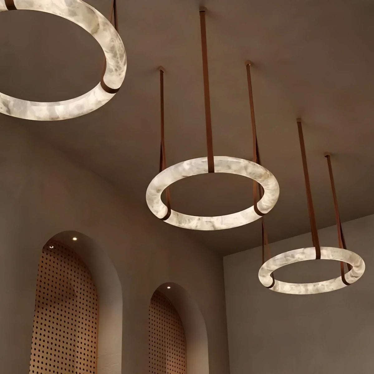Oslo L1P Pendant Alabaster Chandelier, Halo Ring Chandelier With canopy Over Dining Table-Chandelier-31.5" D Single Ring-Deco Ranches