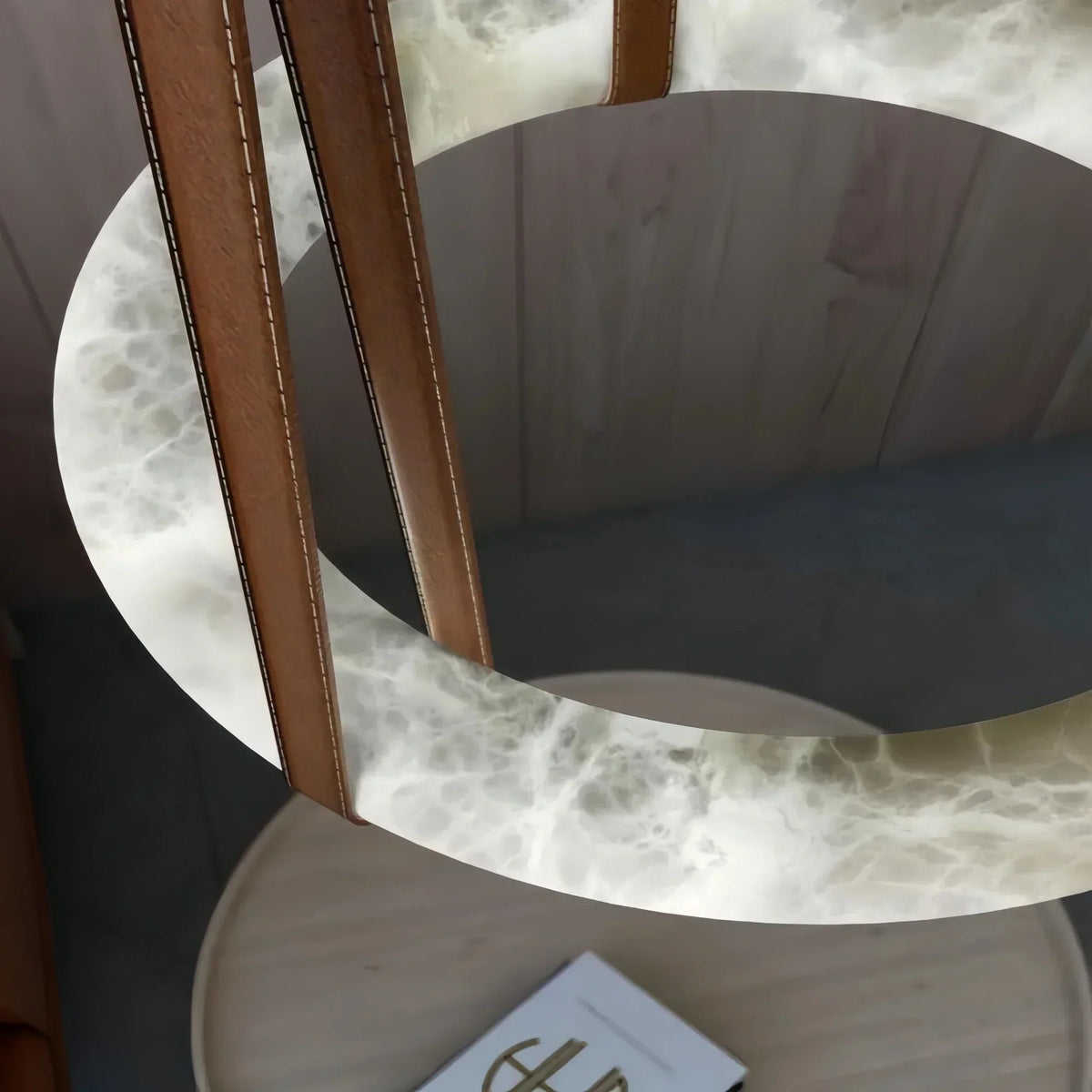 Oslo L1P Pendant Alabaster Chandelier, Halo Ring Chandelier With canopy Over Dining Table-Chandelier-Deco Ranches