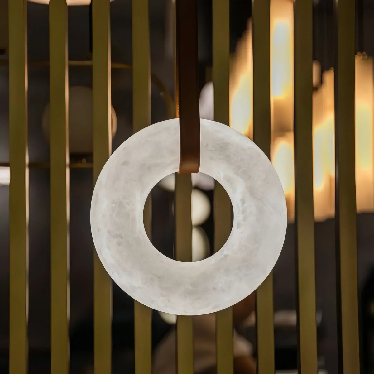 Oslo L1P Pendant Alabaster Chandelier, Halo Ring Chandelier With canopy Over Dining Table-Chandelier-11.8" D Single Ring-Deco Ranches