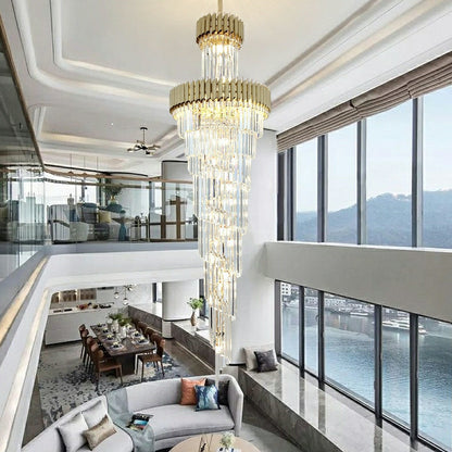 Spiral Crystal Chandelier For Foyer/ Staircase-Chandeliers-Deco Ranches-D17.7"*H59.1"/12 Lights/16 kg-Gold-White Light-Deco Ranches
