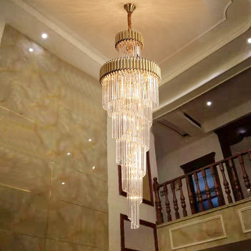 Spiral Crystal Chandelier For Foyer/ Staircase-Chandeliers-Deco Ranches-D23.6"*H70.9"/18 Lights/19 kg-Gold-Warm Light-Deco Ranches