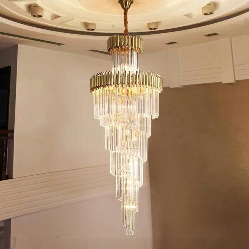 Spiral Crystal Chandelier For Foyer/ Staircase-Chandeliers-Deco Ranches-D17.7"*H59.1"/12 Lights/16 kg-Gold-Dimmable Warm Light-Deco Ranches