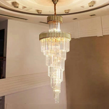 Spiral Crystal Chandelier For Foyer/ Staircase-Chandeliers-Deco Ranches-D17.7"*H59.1"/12 Lights/16 kg-Gold-Dimmable Warm Light-Deco Ranches