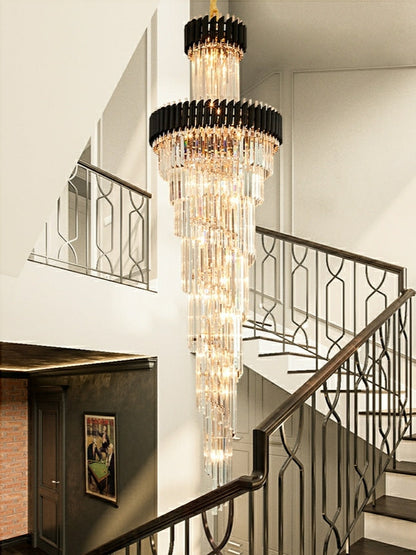 Spiral Crystal Chandelier For Foyer/ Staircase-Chandeliers-Deco Ranches-D31.5"*H98.4"/29 Lights/35 kg-Black-Warm Light-Deco Ranches