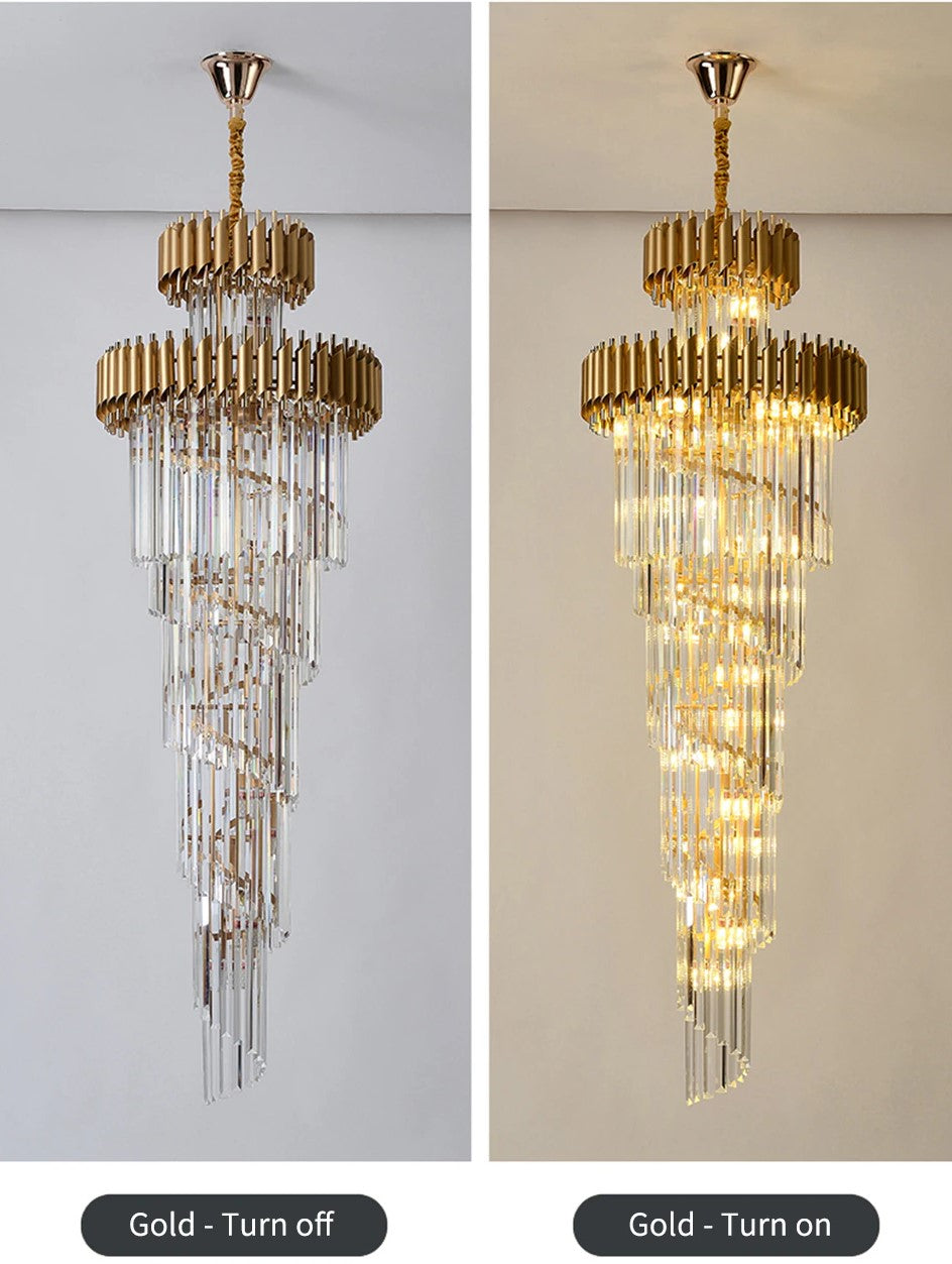 Spiral Crystal Chandelier For Foyer/ Staircase-Chandeliers-Deco Ranches-D17.7"*H59.1"/12 Lights/16 kg-Gold-Warm Light-Deco Ranches