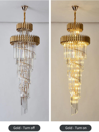 Spiral Crystal Chandelier For Foyer/ Staircase-Chandeliers-Deco Ranches-D17.7"*H59.1"/12 Lights/16 kg-Gold-Warm Light-Deco Ranches