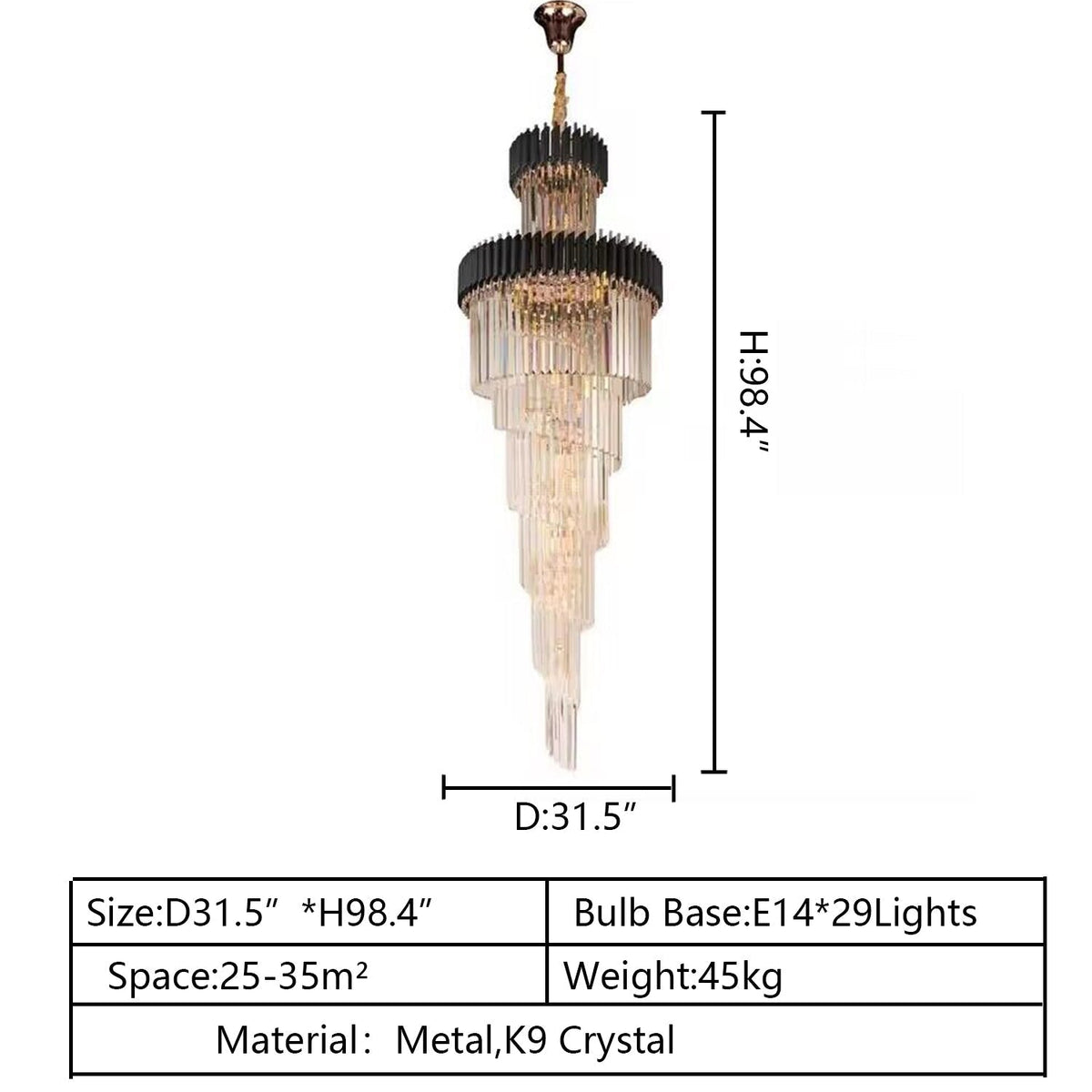 Spiral Crystal Chandelier For Foyer/ Staircase-Chandeliers-Deco Ranches-Deco Ranches
