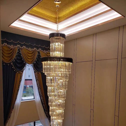 Spiral Crystal Chandelier For Foyer/ Staircase-Chandeliers-Deco Ranches-D39.4"*H118"/35 Lights/58 kg-Black-Warm Light-Deco Ranches