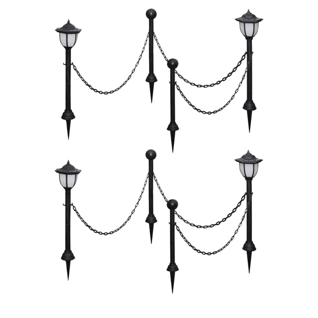 vidaXL Chain Fence with Solar Lights Outdoor Patio Garden Fence with LED Lamps and Poles for Yard Decoration